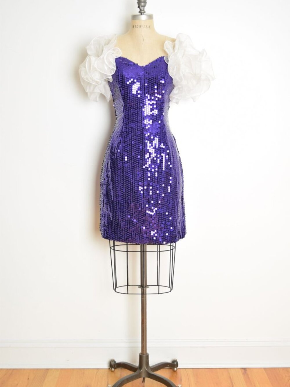 vintage 80s prom party dress Loralie purple sequin short mini ruffle cocktail M